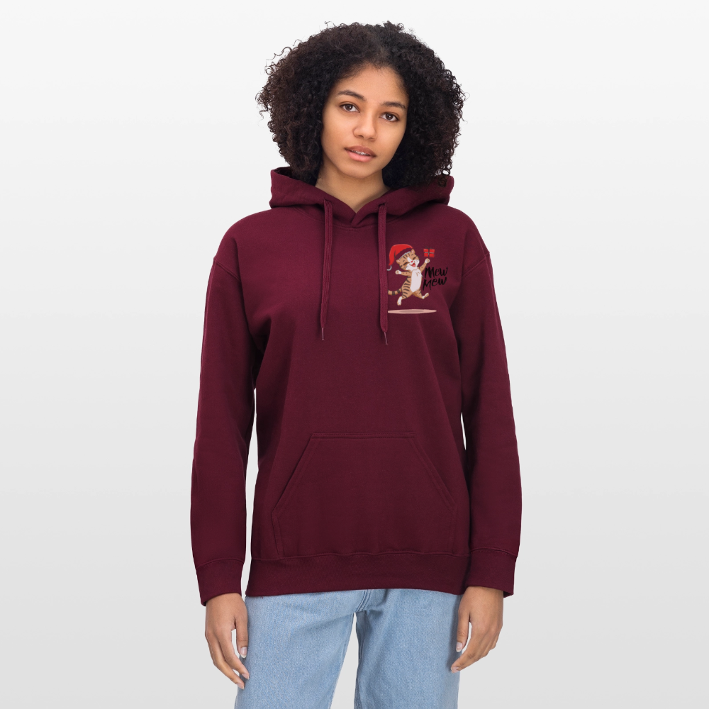 Weihnachtskatzen Hoodie "Mew Mew" | Lustiger Katzen Pullover | Modernes Weihnachtsgeschenk für Katzenfans | Unisex Kapuzenpullover - Maroon
