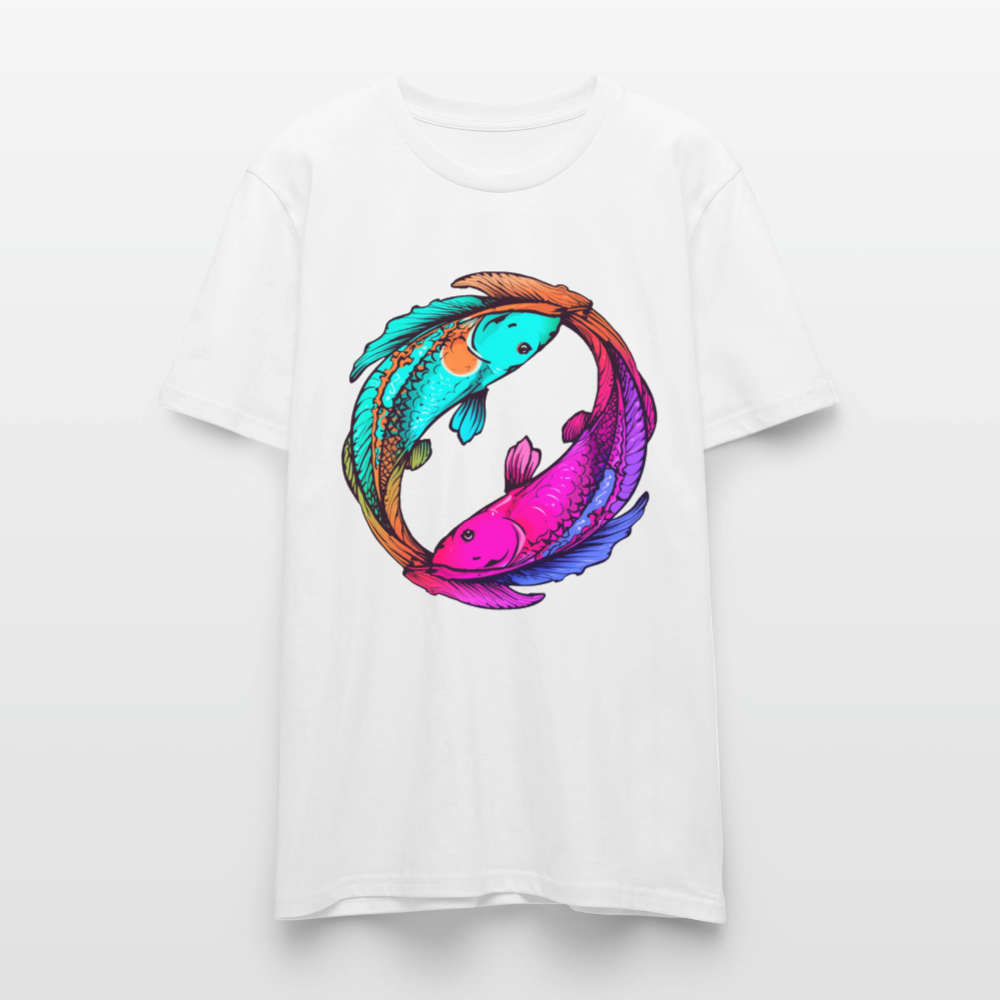 Yin & Yang Koi T-Shirt | Neon Cyberpunk Fisch Design | Japanische Balance & Harmonie | Stanley/Stella Unisex Bio-Baumwolle - Weiß