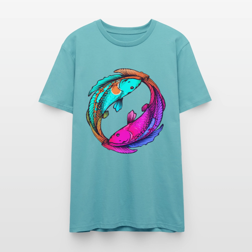 Yin & Yang Koi T-Shirt | Neon Cyberpunk Fisch Design | Japanische Balance & Harmonie | Stanley/Stella Unisex Bio-Baumwolle - Pastelltürkis