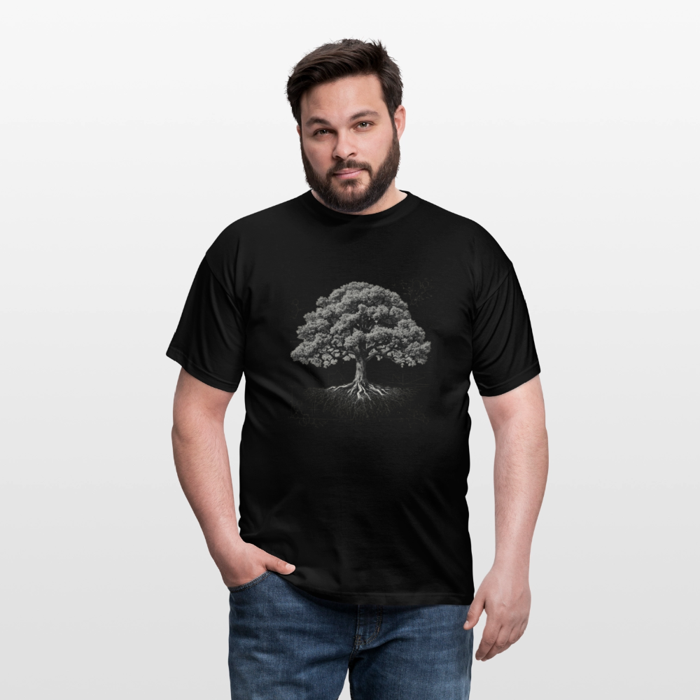 Baumdiagramm-T-Shirt – Natur- und Wissenschafts-Grafik-T-Shirt für Männer – Botanisches Baumanatomie-Shirt – Handbedrucktes Outdoor-Shirt für Naturliebhaber - Schwarz