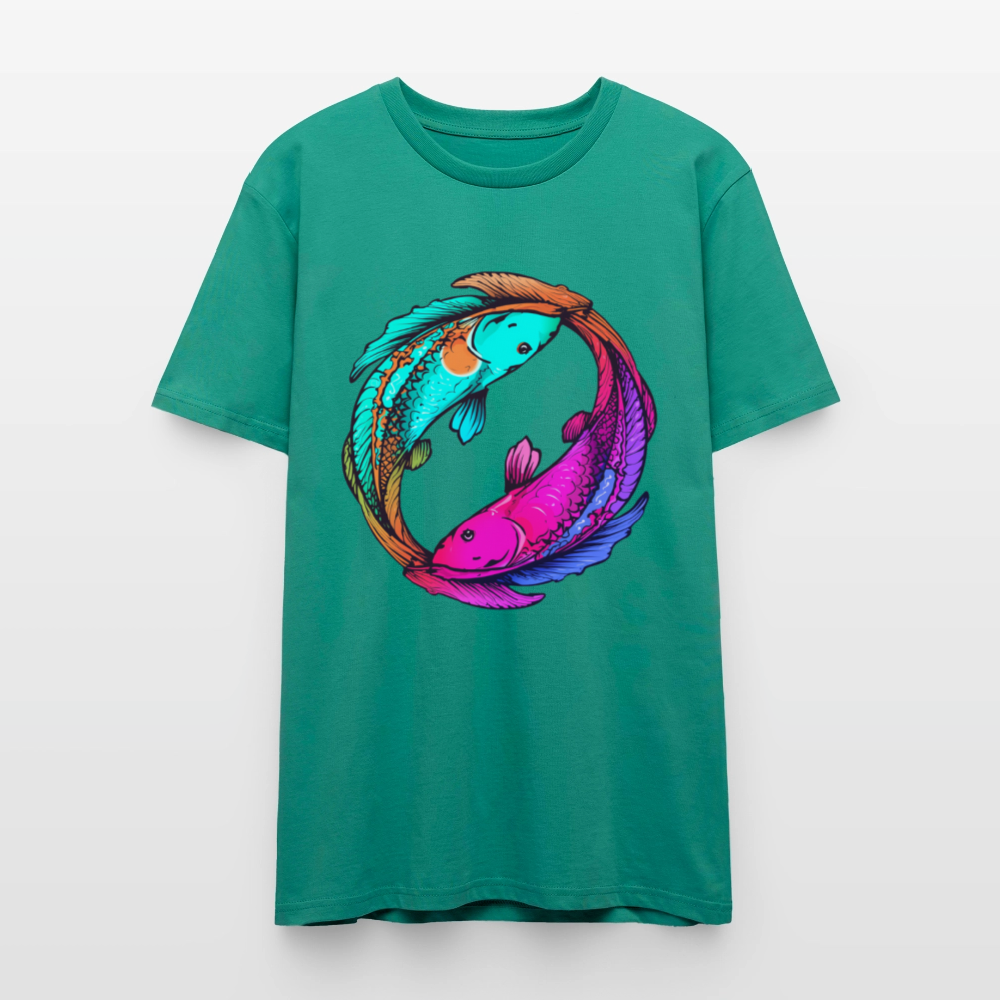 Yin & Yang Koi T-Shirt | Neon Cyberpunk Fisch Design | Japanische Balance & Harmonie | Stanley/Stella Unisex Bio-Baumwolle - Blaugrün