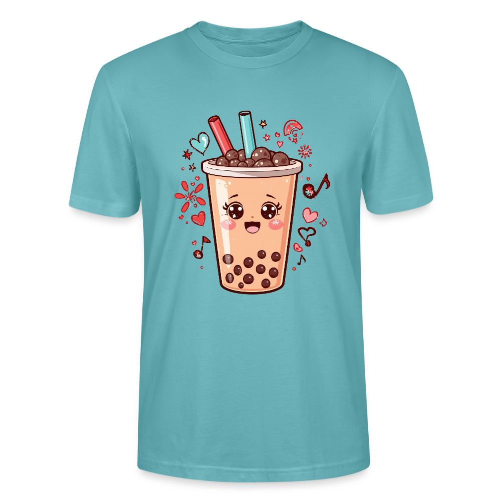Kawaii Bubble Tea T-Shirt | Süßes Boba Cute Foodie Motiv | Anime Style mit Herzen & Musiknoten | Stanley/Stella Unisex - Pastelltürkis