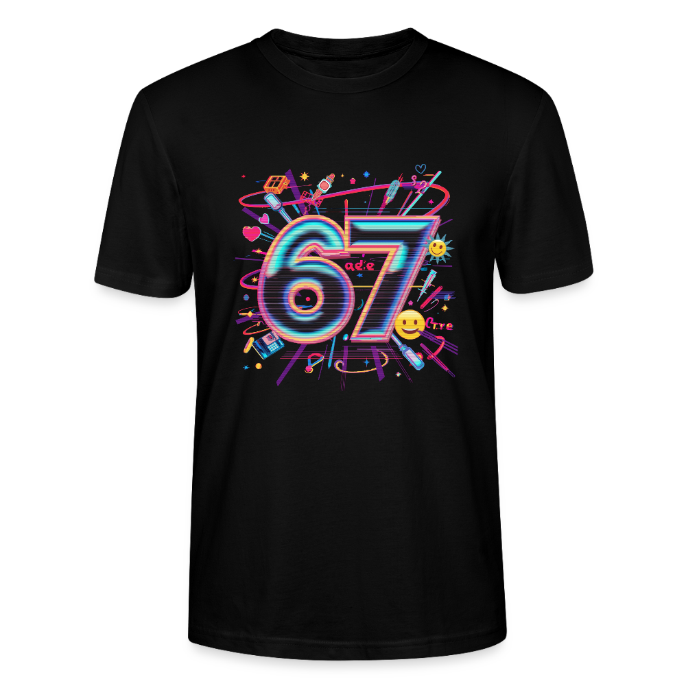 Pop Art Doodle T-Shirt | Neon Graffiti Zahl 67 | Kawaii Street Style Unisex Shirt | Stanley/Stella - Schwarz