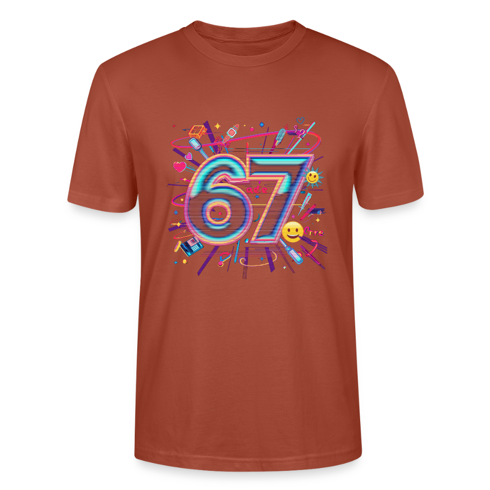 Pop Art Doodle T-Shirt | Neon Graffiti Zahl 67 | Kawaii Street Style Unisex Shirt | Stanley/Stella - Terrakotta