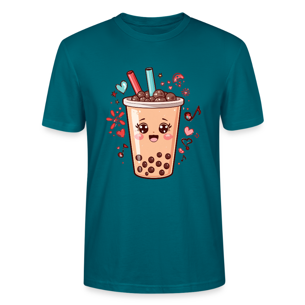 Kawaii Bubble Tea T-Shirt | Süßes Boba Cute Foodie Motiv | Anime Style mit Herzen & Musiknoten | Stanley/Stella Unisex - Ozeanblau