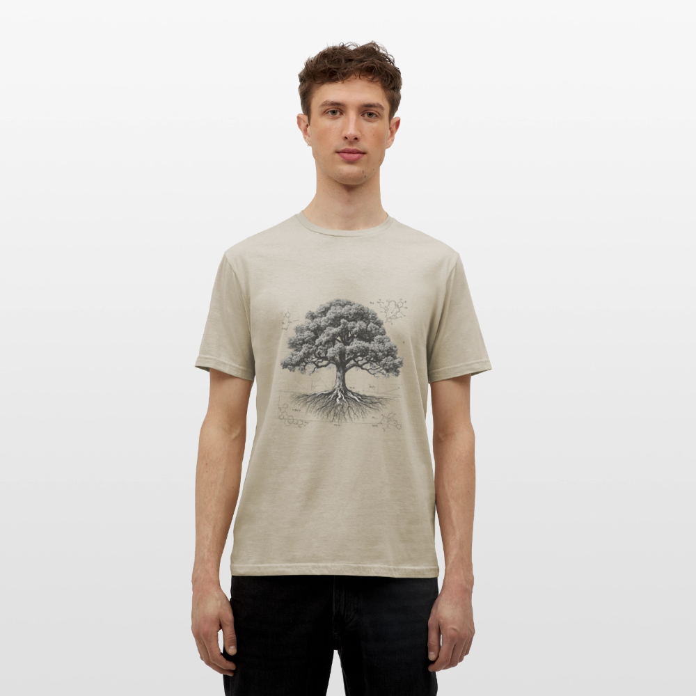 Baumdiagramm-T-Shirt – Natur- und Wissenschafts-Grafik-T-Shirt für Männer – Botanisches Baumanatomie-Shirt – Handbedrucktes Outdoor-Shirt für Naturliebhaber - Sandbeige