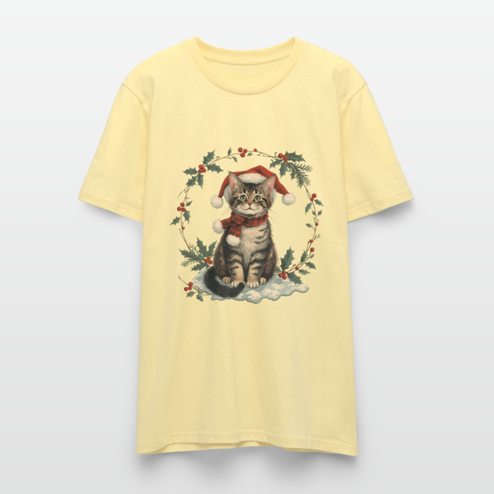 Vintage Weihnachtskatze T-Shirt | Nostalgisches 1920er Jahre Katzenmotiv | Unisex Geschenk für Katzenliebhaber | Gildan Softstyle - Creme