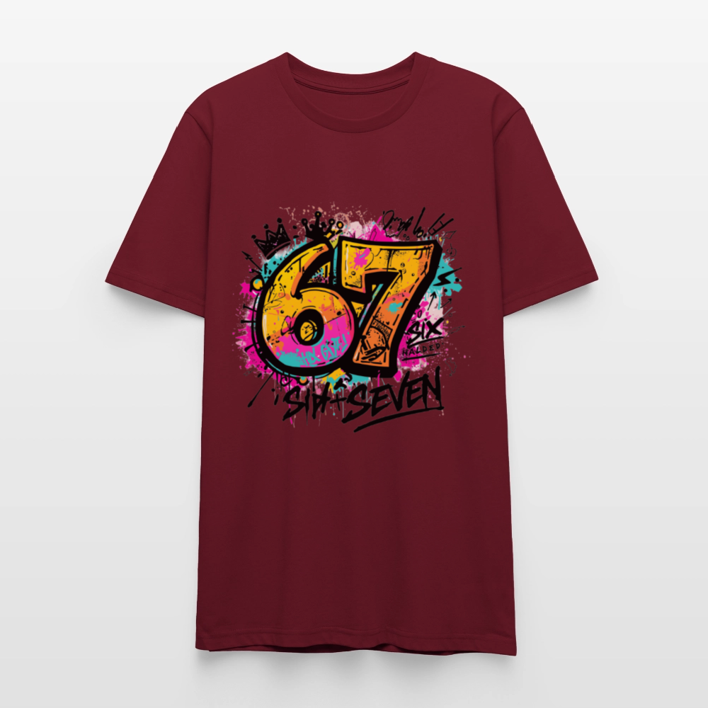 Graffiti T-Shirt 67 | Street Art Design | Bunte Urban Wear | Zahl Sechs Sieben | Hip Hop Style | Stanley/Stella Crafter Unisex - Burgunderrot