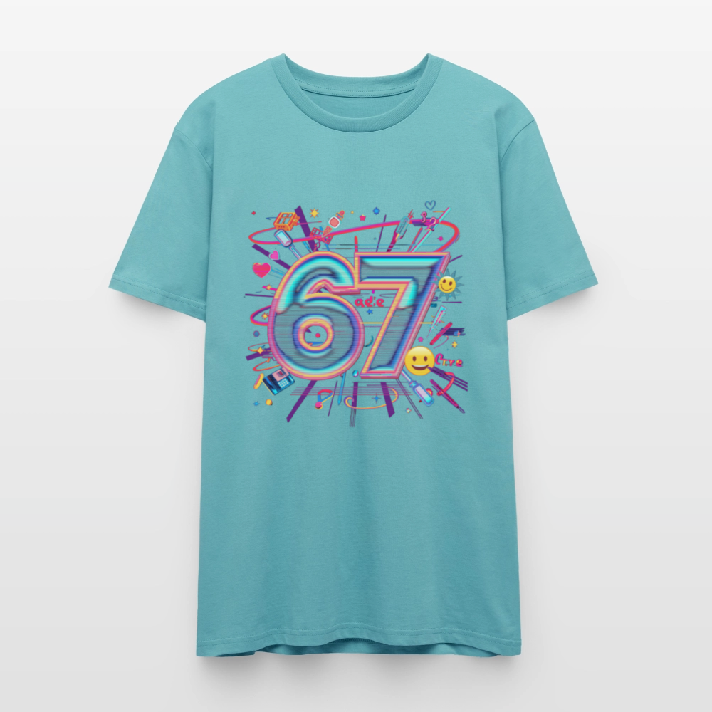 Pop Art Doodle T-Shirt | Neon Graffiti Zahl 67 | Kawaii Street Style Unisex Shirt | Stanley/Stella - Pastelltürkis