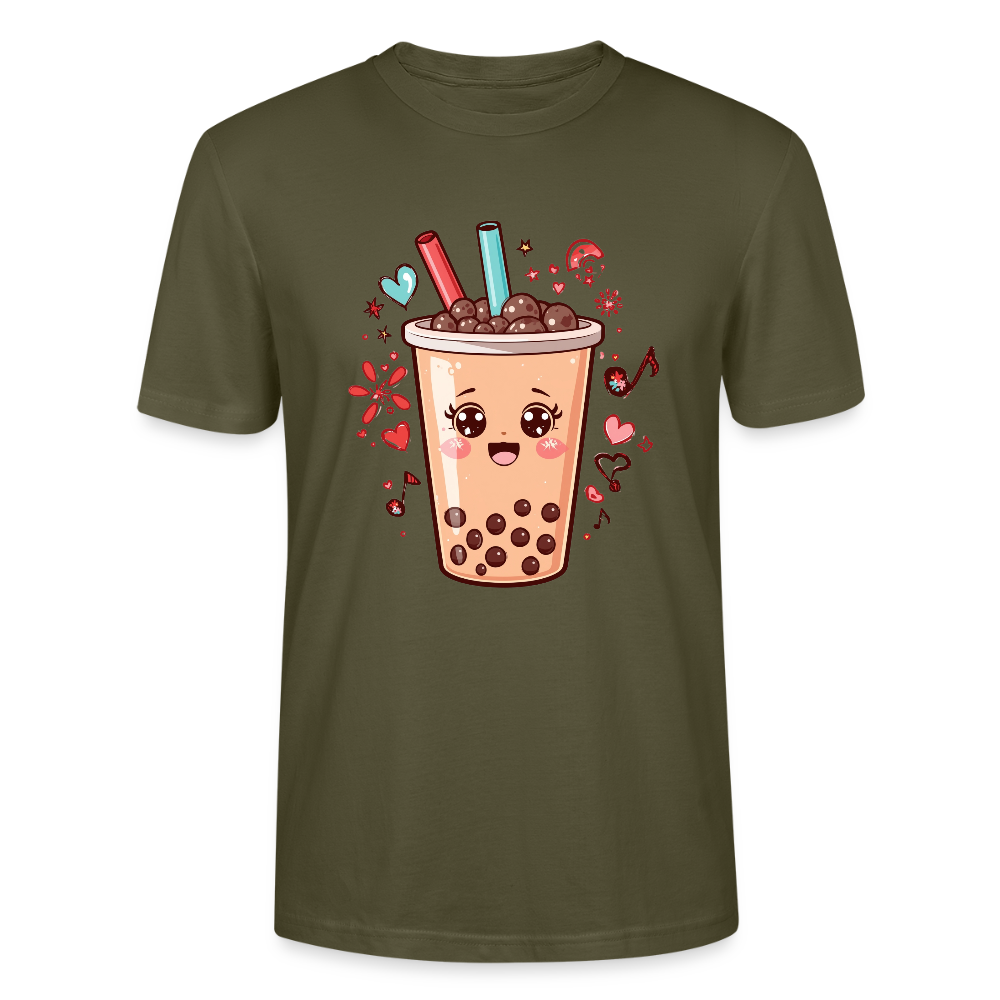 Kawaii Bubble Tea T-Shirt | Süßes Boba Cute Foodie Motiv | Anime Style mit Herzen & Musiknoten | Stanley/Stella Unisex - Khaki