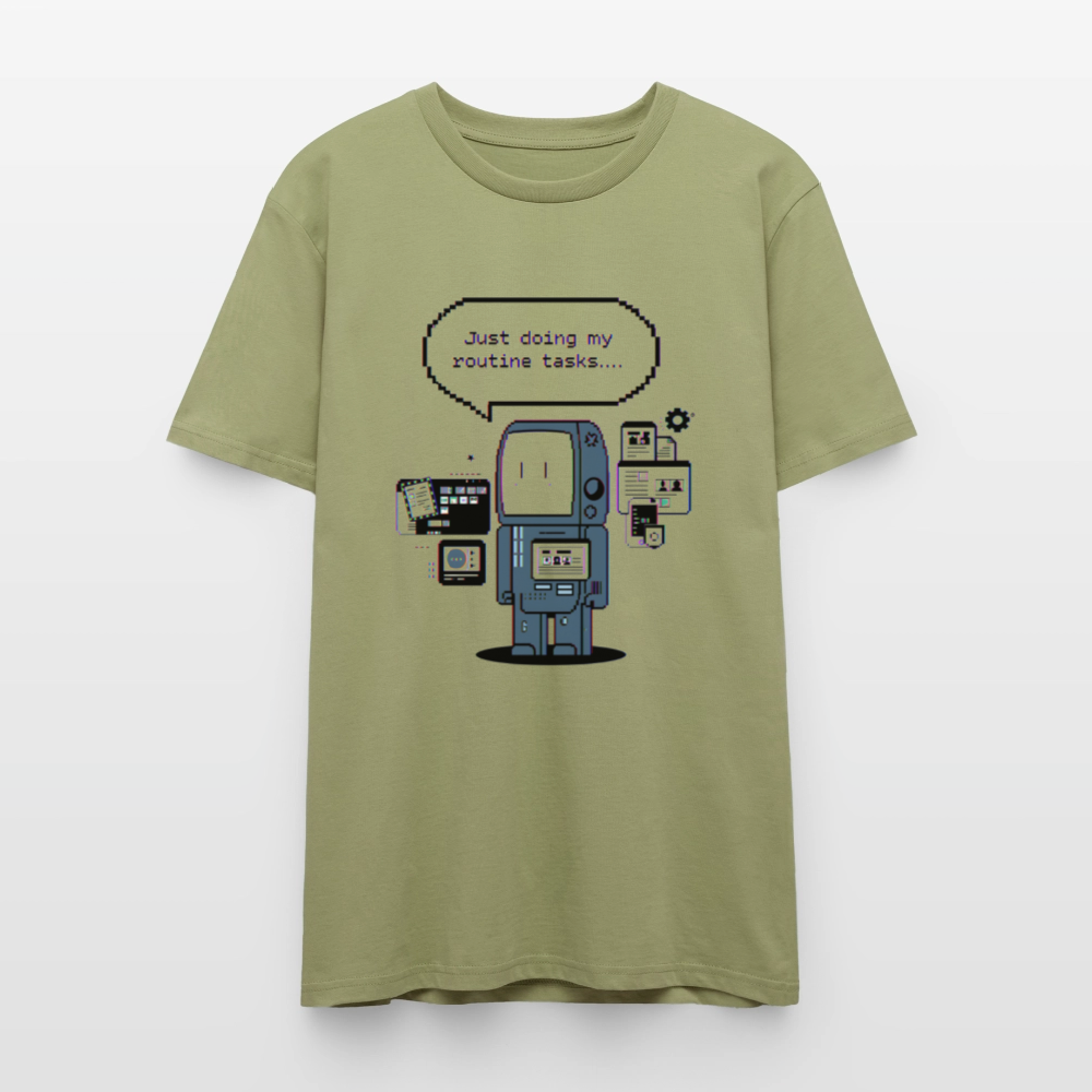 Lustiges Roboter T-Shirt | Just Doing My Routine Tasks | Retro Pixel Art | Programmierer Geschenk | Tech Humor | Stanley/Stella Crafter Unisex - Nebelgrün