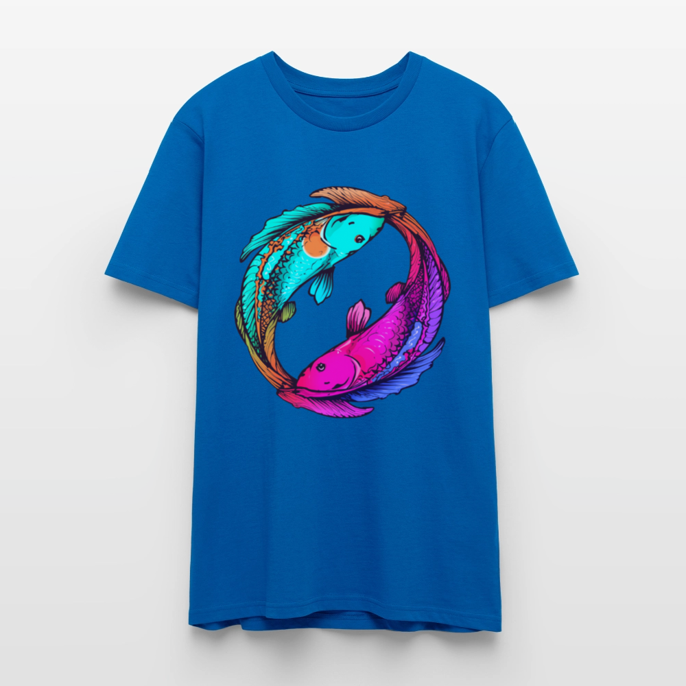 Yin & Yang Koi T-Shirt | Neon Cyberpunk Fisch Design | Japanische Balance & Harmonie | Stanley/Stella Unisex Bio-Baumwolle - Pfauenblau