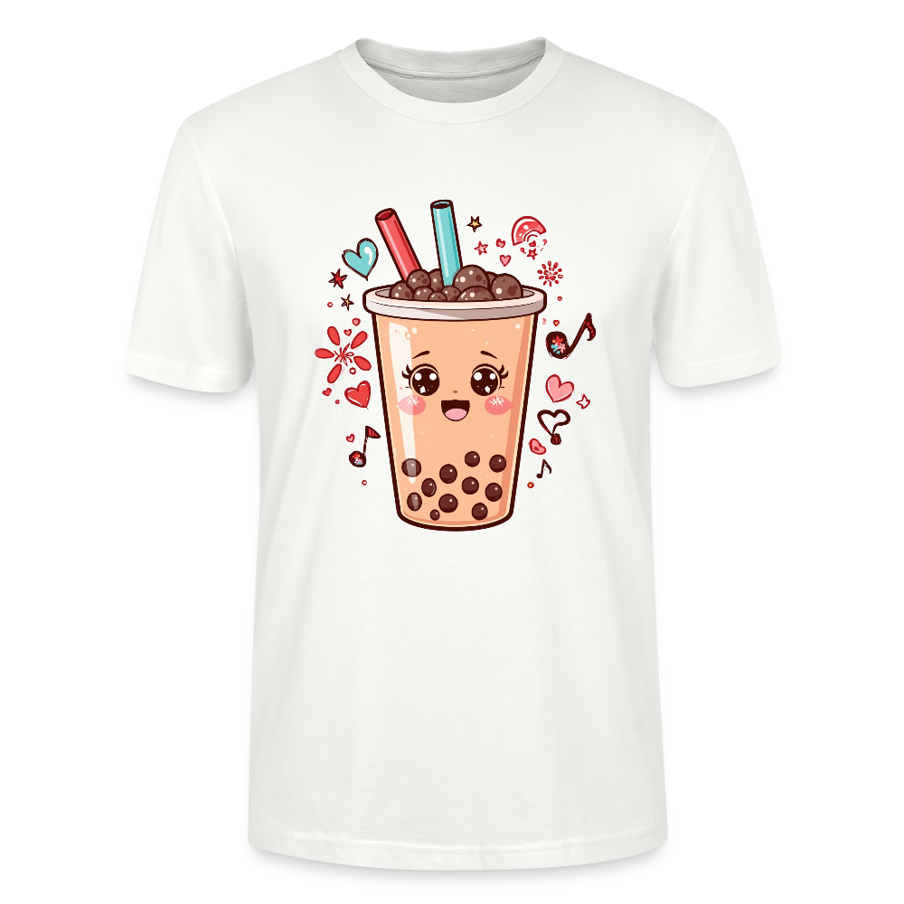 Kawaii Bubble Tea T-Shirt | Süßes Boba Cute Foodie Motiv | Anime Style mit Herzen & Musiknoten | Stanley/Stella Unisex - Weiß
