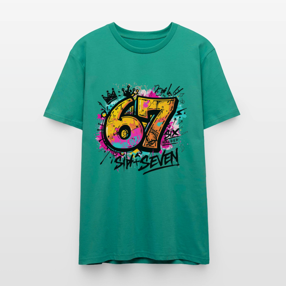 Graffiti T-Shirt 67 | Street Art Design | Bunte Urban Wear | Zahl Sechs Sieben | Hip Hop Style | Stanley/Stella Crafter Unisex - Blaugrün