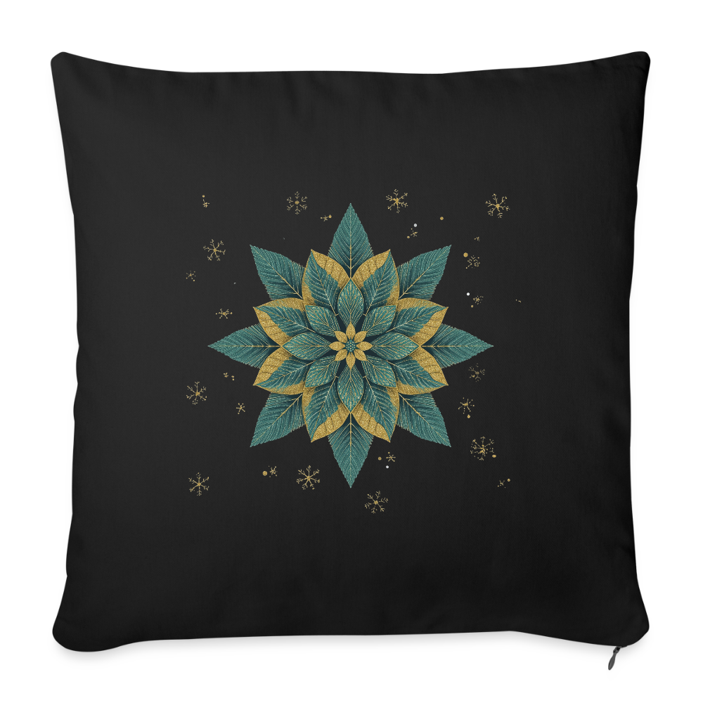 Personalisiertes Weihnachtskissen – Sofakissenbezug 44x44 cm mit festlichem Blumenstern – Holiday Decorations – Geschenkidee – Kissenbezug personalisierbar - Schwarz