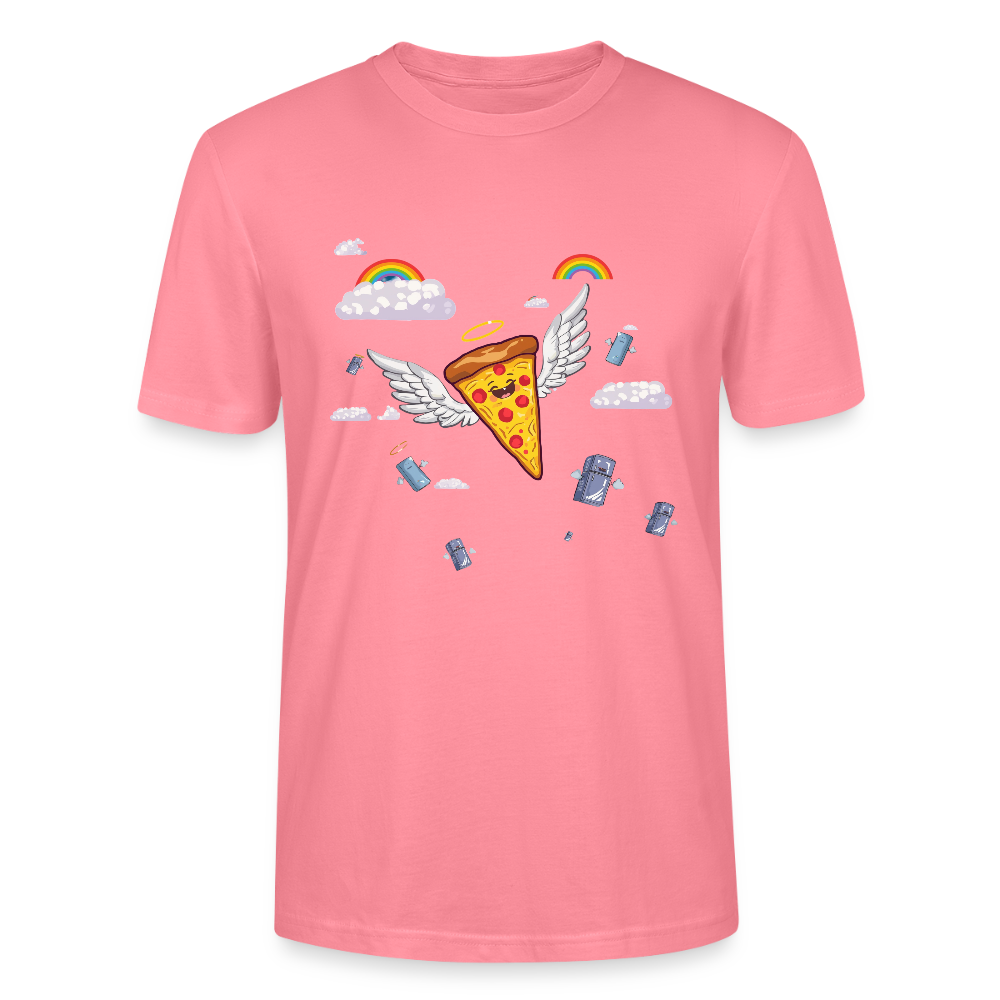 Pizza Engel T-Shirt | Fliegendes Pizzastück mit Heiligenschein | Surrealer Pop-Art Style | Space Invaders | Stanley/Stella - Pink 