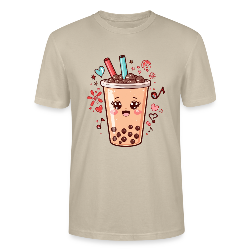 Kawaii Bubble Tea T-Shirt | Süßes Boba Cute Foodie Motiv | Anime Style mit Herzen & Musiknoten | Stanley/Stella Unisex - Beige