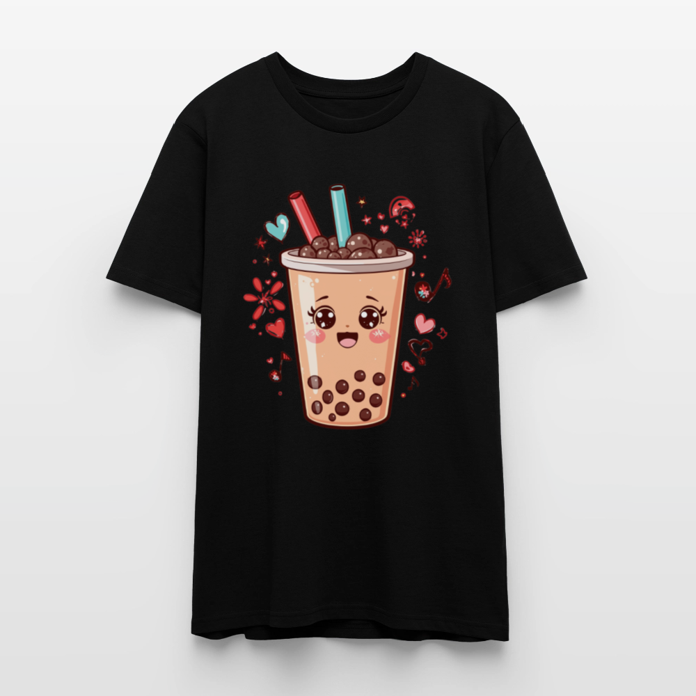 Kawaii Bubble Tea T-Shirt | Süßes Boba Cute Foodie Motiv | Anime Style mit Herzen & Musiknoten | Stanley/Stella Unisex - Schwarz