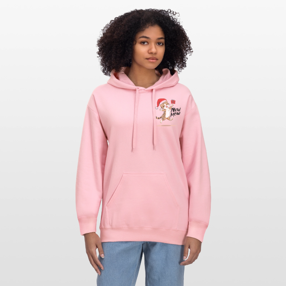 Weihnachtskatzen Hoodie "Mew Mew" | Lustiger Katzen Pullover | Modernes Weihnachtsgeschenk für Katzenfans | Unisex Kapuzenpullover - Hellrosa