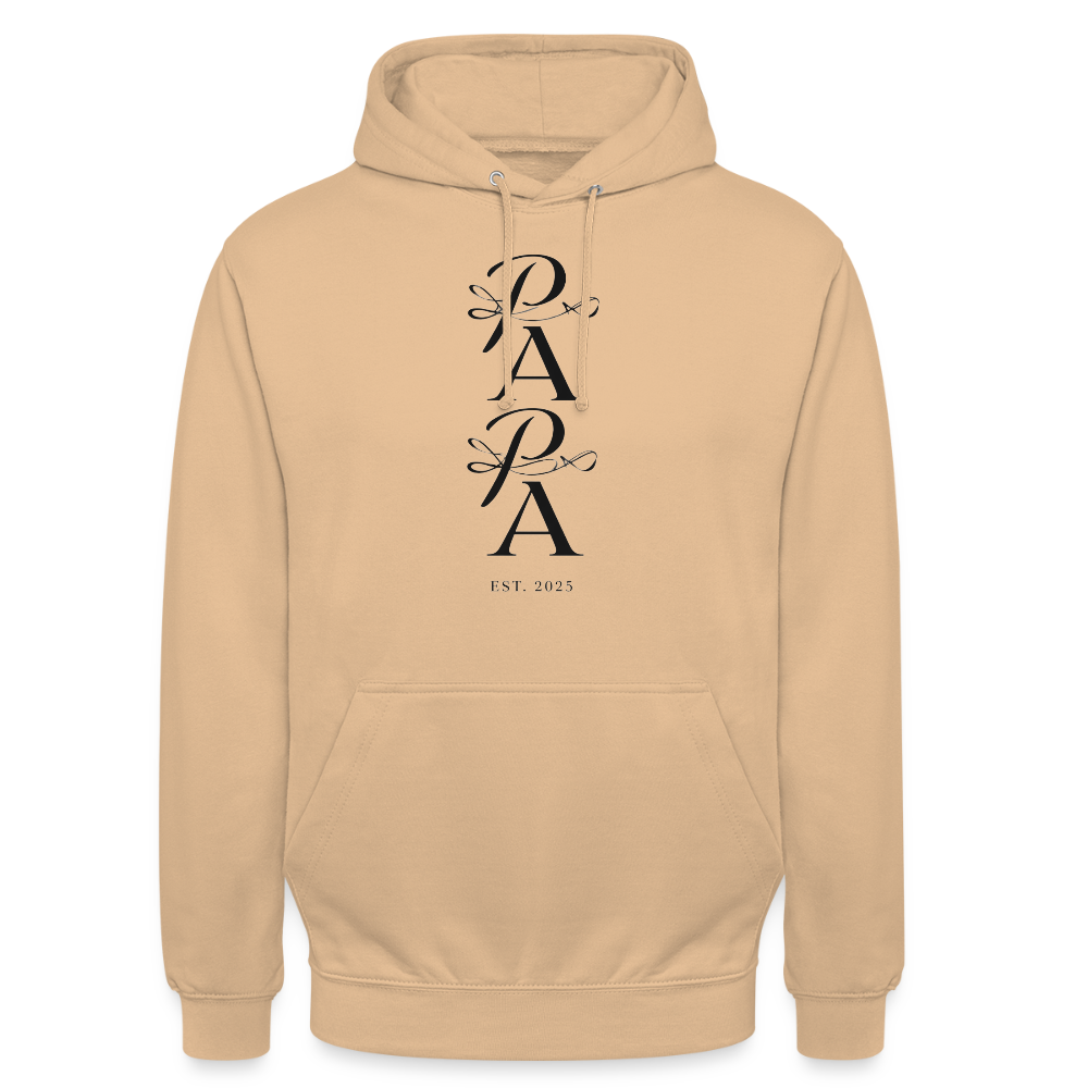 Edler PAPA Est. 2025 Hoodie | Kalligrafie Design | Luxuriöses Geschenk für den werdenden Vater | Premium Unisex Kapuzenpullover - Pfirsich