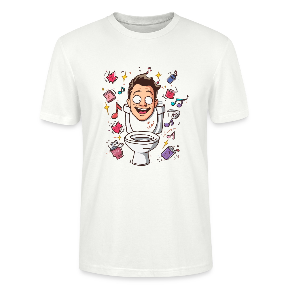 Kult-Cartoon T-Shirt "Toilette Rave" | Verrücktes Party-Design | Lustiges WC-Motiv | Chaos & Musik | Stanley/Stella - Weiß