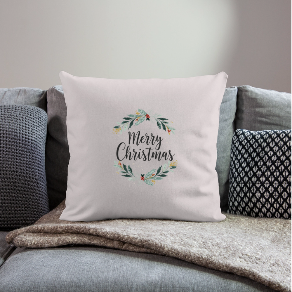 Sofakissenbezug 44x44 cm – Personalisiertes Weihnachtskissen mit „Merry Christmas“-Kranz – Holiday Decorations & Geschenkidee – Kissenbezug für festliche Deko - helles Taupe