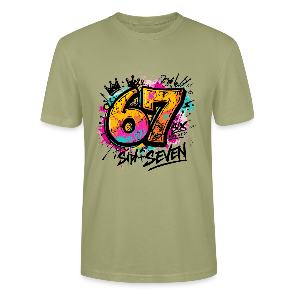 Graffiti T-Shirt 67 | Street Art Design | Bunte Urban Wear | Zahl Sechs Sieben | Hip Hop Style | Stanley/Stella Crafter Unisex - Nebelgrün