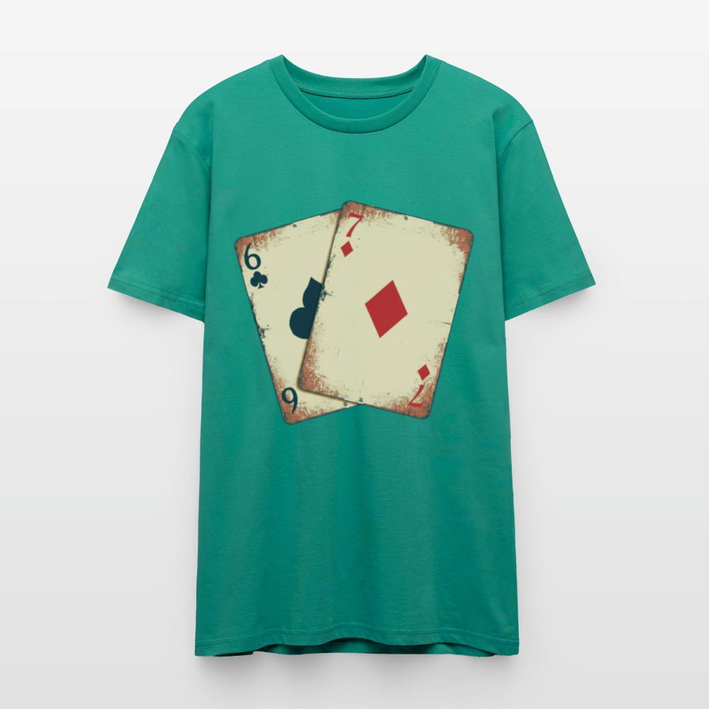 Vintage Poker T-Shirt "Glücksspiel Hand" | Distressed Spielkarten Grunge Look | Casino & Kartenspiel Motiv | Stanley/Stella - Blaugrün