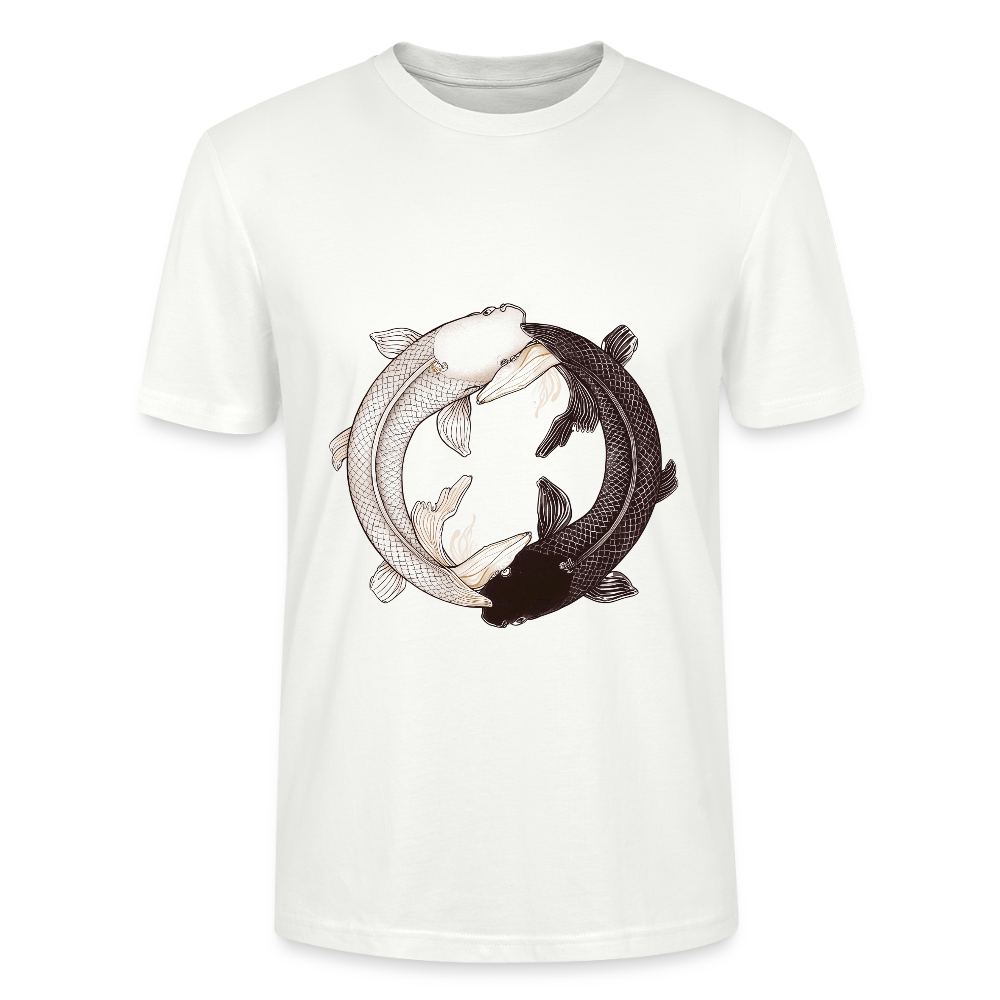 Klassisches Koi Yin & Yang T-Shirt | Detailreiche Schwarz-Weiß Illustration | Japanische Balance & Harmonie | Stanley/Stella Bio-Baumwolle - Weiß