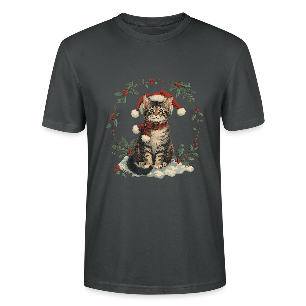 Vintage Weihnachtskatze T-Shirt | Nostalgisches 1920er Jahre Katzenmotiv | Unisex Geschenk für Katzenliebhaber | Gildan Softstyle - Anthrazit