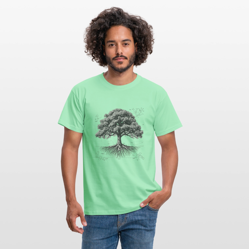 Baumdiagramm-T-Shirt – Natur- und Wissenschafts-Grafik-T-Shirt für Männer – Botanisches Baumanatomie-Shirt – Handbedrucktes Outdoor-Shirt für Naturliebhaber - Mintgrün