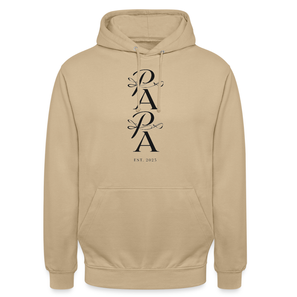 Edler PAPA Est. 2025 Hoodie | Kalligrafie Design | Luxuriöses Geschenk für den werdenden Vater | Premium Unisex Kapuzenpullover - Beige