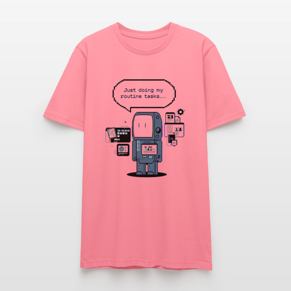 Lustiges Roboter T-Shirt | Just Doing My Routine Tasks | Retro Pixel Art | Programmierer Geschenk | Tech Humor | Stanley/Stella Crafter Unisex - Pink 