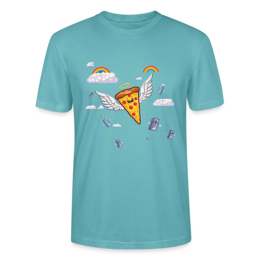 Pizza Engel T-Shirt | Fliegendes Pizzastück mit Heiligenschein | Surrealer Pop-Art Style | Space Invaders | Stanley/Stella - Pastelltürkis