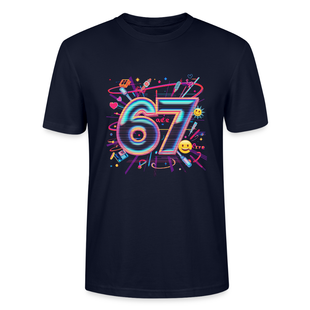Pop Art Doodle T-Shirt | Neon Graffiti Zahl 67 | Kawaii Street Style Unisex Shirt | Stanley/Stella - Navy