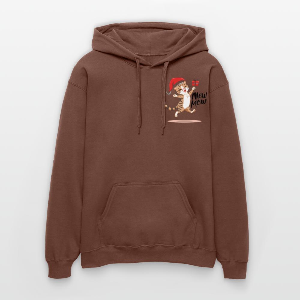 Weihnachtskatzen Hoodie "Mew Mew" | Lustiger Katzen Pullover | Modernes Weihnachtsgeschenk für Katzenfans | Unisex Kapuzenpullover - Kakao