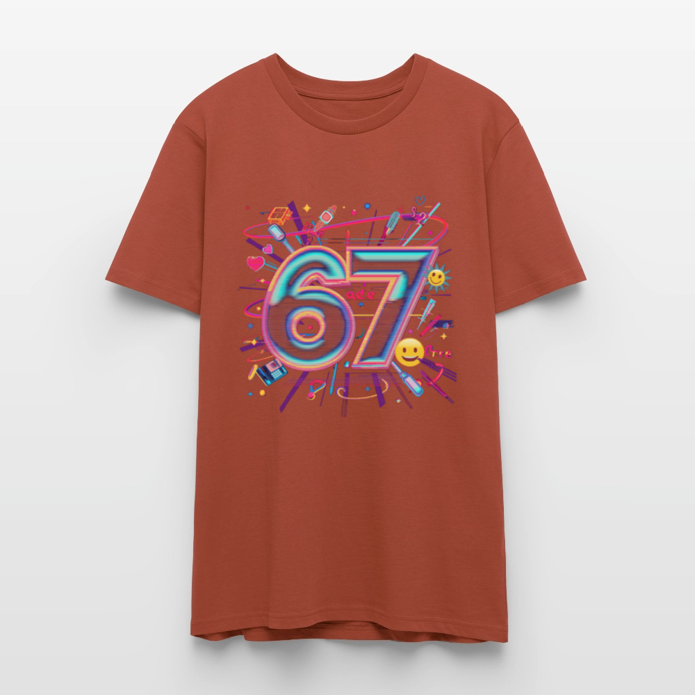 Pop Art Doodle T-Shirt | Neon Graffiti Zahl 67 | Kawaii Street Style Unisex Shirt | Stanley/Stella - Terrakotta