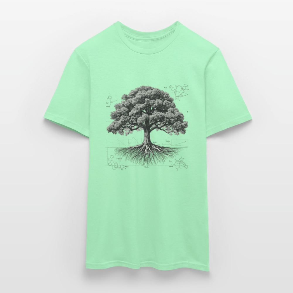 Baumdiagramm-T-Shirt – Natur- und Wissenschafts-Grafik-T-Shirt für Männer – Botanisches Baumanatomie-Shirt – Handbedrucktes Outdoor-Shirt für Naturliebhaber - Mintgrün