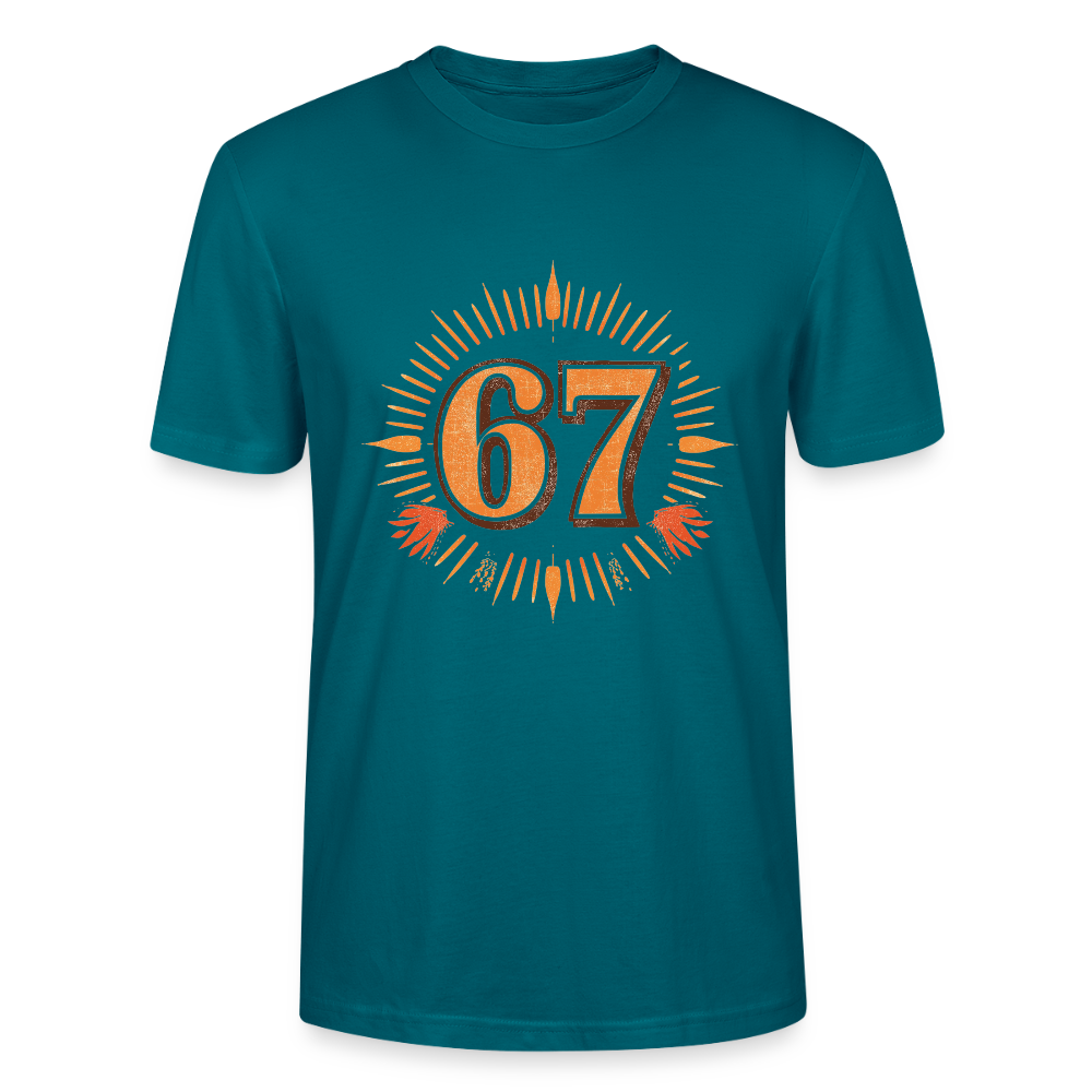 Retro T-Shirt | Zahl 67 Sunburst Design | Vintage Sport Style | College Look | Stanley/Stella Crafter Unisex - Ozeanblau