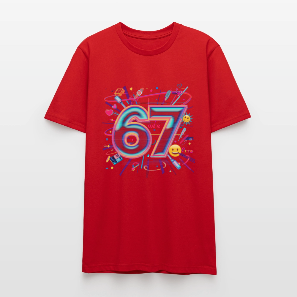 Pop Art Doodle T-Shirt | Neon Graffiti Zahl 67 | Kawaii Street Style Unisex Shirt | Stanley/Stella - Rot