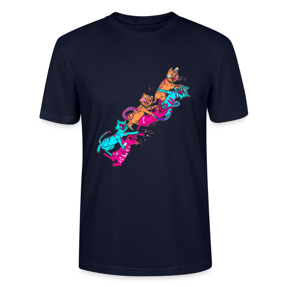 Neon Cat Gang T-Shirt | Verrückte Katzen auf Roller | Vibrant Streetwear Design | Stanley/Stella Bio-Baumwolle - Navy
