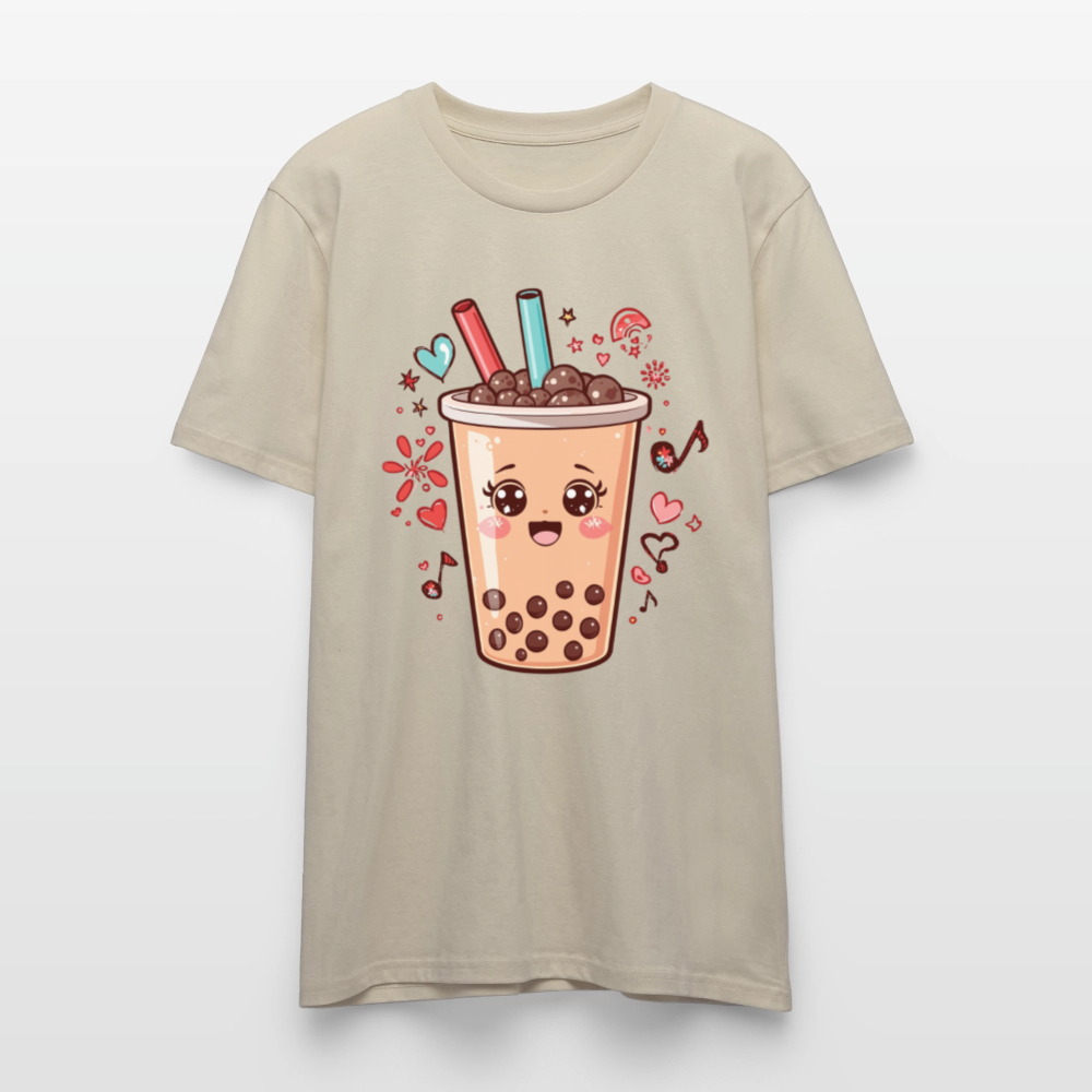 Kawaii Bubble Tea T-Shirt | Süßes Boba Cute Foodie Motiv | Anime Style mit Herzen & Musiknoten | Stanley/Stella Unisex - Beige