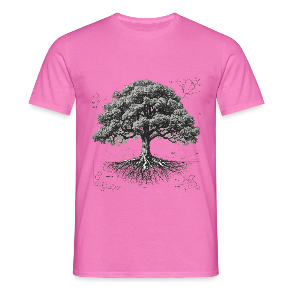 Baumdiagramm-T-Shirt – Natur- und Wissenschafts-Grafik-T-Shirt für Männer – Botanisches Baumanatomie-Shirt – Handbedrucktes Outdoor-Shirt für Naturliebhaber - Pink