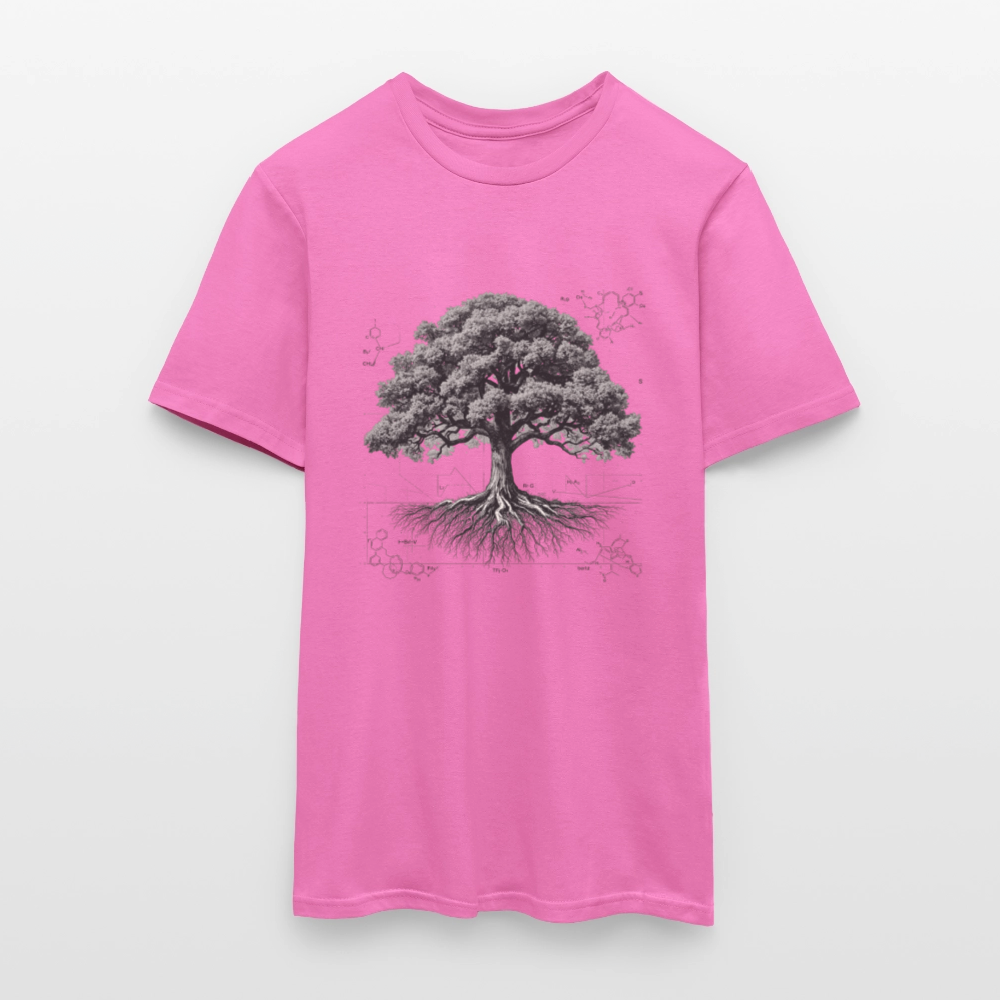 Baumdiagramm-T-Shirt – Natur- und Wissenschafts-Grafik-T-Shirt für Männer – Botanisches Baumanatomie-Shirt – Handbedrucktes Outdoor-Shirt für Naturliebhaber - Pink