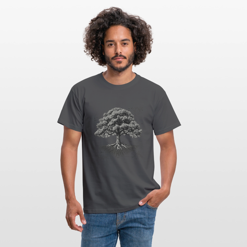Baumdiagramm-T-Shirt – Natur- und Wissenschafts-Grafik-T-Shirt für Männer – Botanisches Baumanatomie-Shirt – Handbedrucktes Outdoor-Shirt für Naturliebhaber - Anthrazit