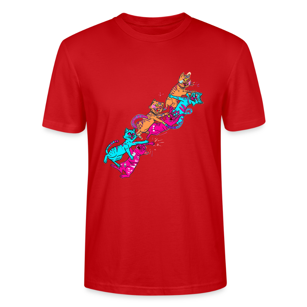 Neon Cat Gang T-Shirt | Verrückte Katzen auf Roller | Vibrant Streetwear Design | Stanley/Stella Bio-Baumwolle - Rot