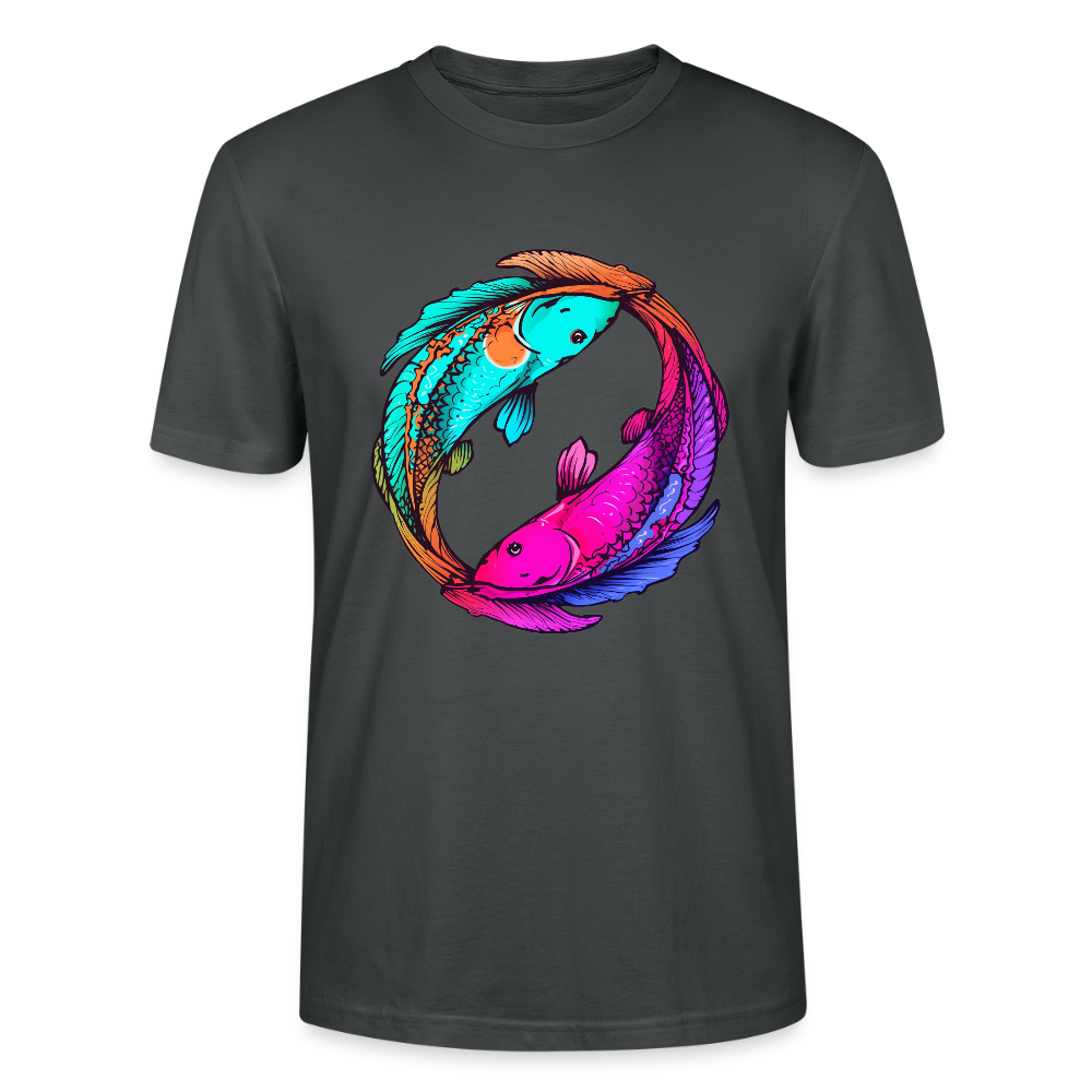 Yin & Yang Koi T-Shirt | Neon Cyberpunk Fisch Design | Japanische Balance & Harmonie | Stanley/Stella Unisex Bio-Baumwolle - Anthrazit
