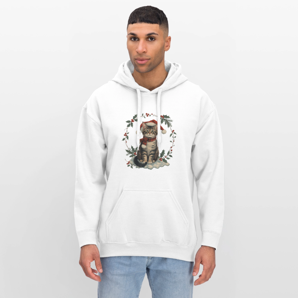 Vintage Weihnachtskatze Hoodie | Nostalgisches 1920er Jahre Katzenmotiv | Unisex Geschenk für Katzenliebhaber | Gildan Softstyle - Weiß