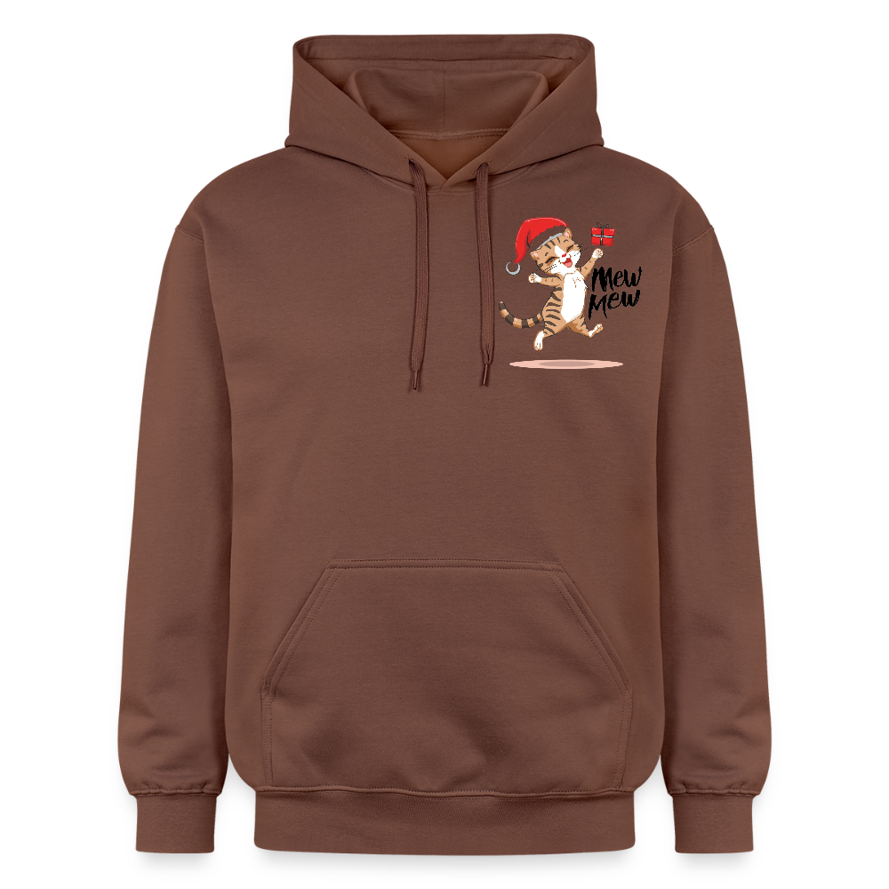 Weihnachtskatzen Hoodie "Mew Mew" | Lustiger Katzen Pullover | Modernes Weihnachtsgeschenk für Katzenfans | Unisex Kapuzenpullover - Kakao