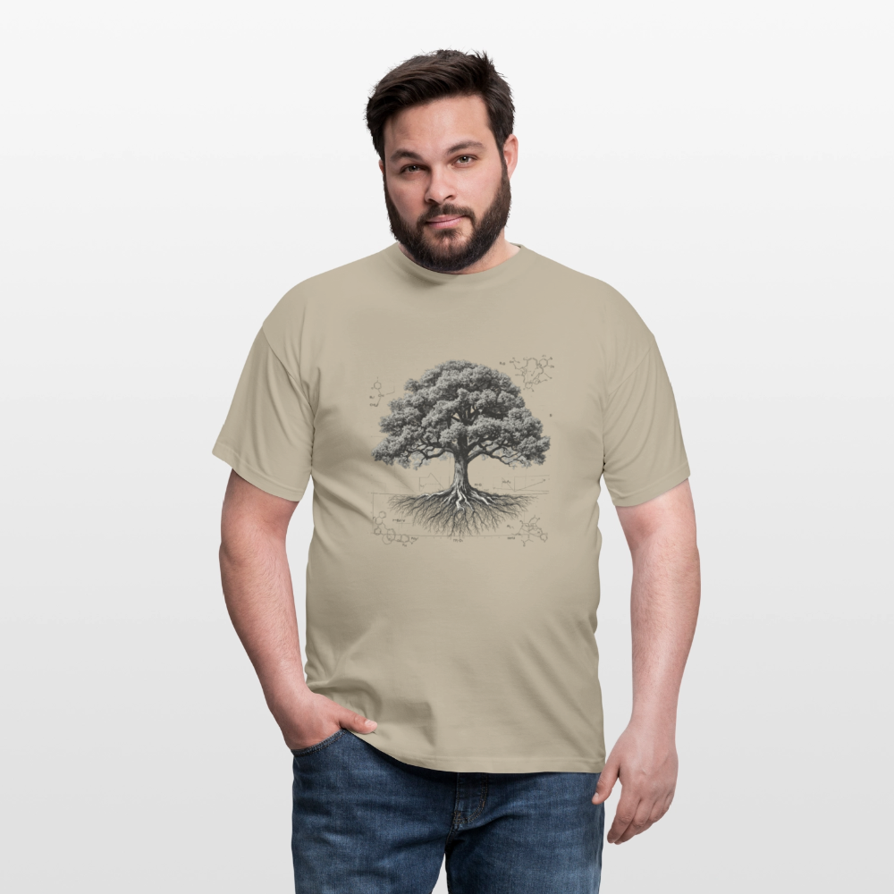 Baumdiagramm-T-Shirt – Natur- und Wissenschafts-Grafik-T-Shirt für Männer – Botanisches Baumanatomie-Shirt – Handbedrucktes Outdoor-Shirt für Naturliebhaber - Sandbeige